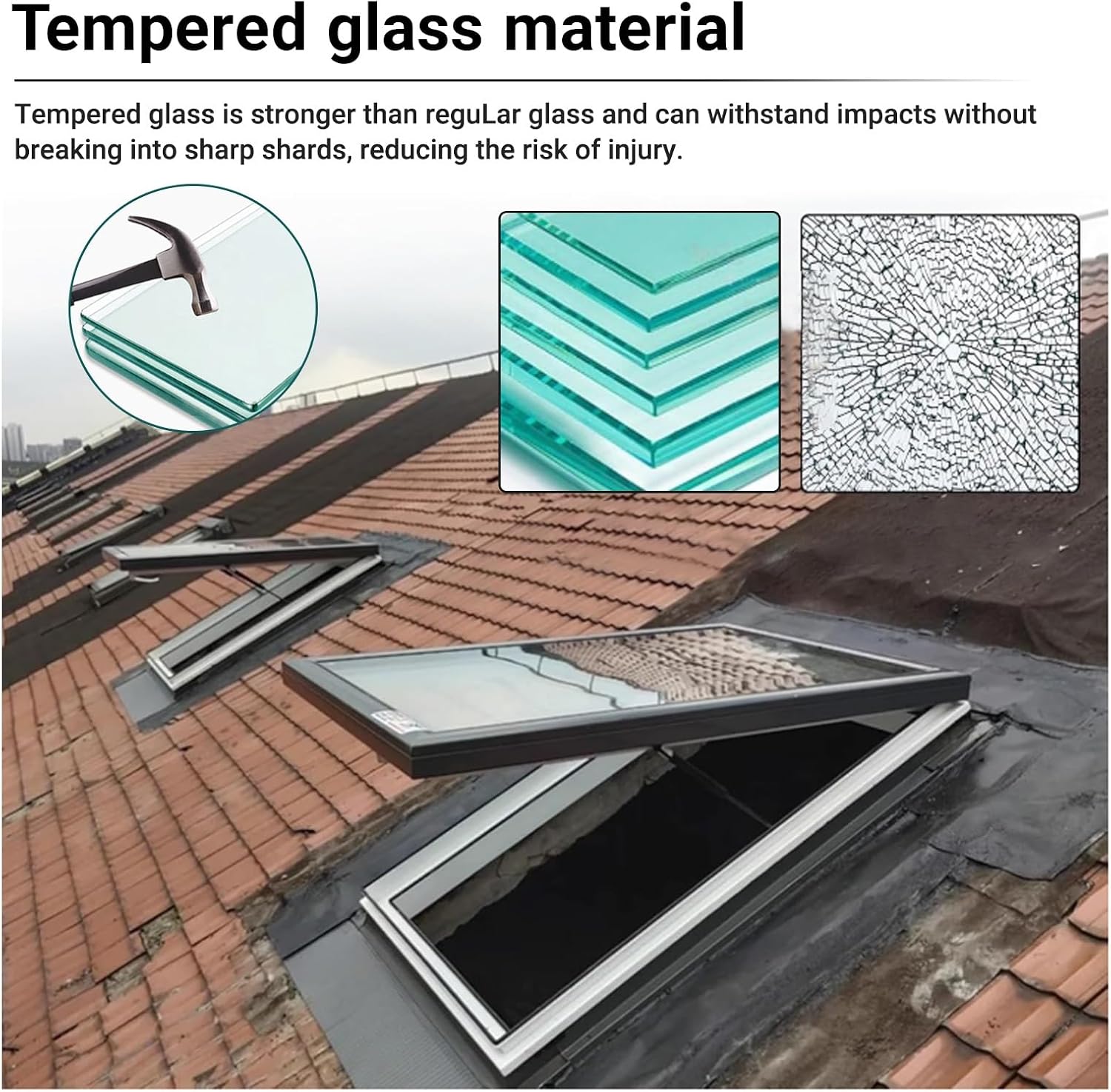 Skylight House Roof Window,Roof Window and Skylight Basement Daylighting Door,Aluminum Alloy Frame with Tempered Glass, Good Ventilation,for Shed,Garage,Basement,Rooftent