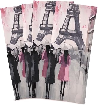 GAIREG People Walking Behind Eiffel Tower Dish Rags and Towels Set, 28x18 Decorative Tea Towels for Baking, Set of 4