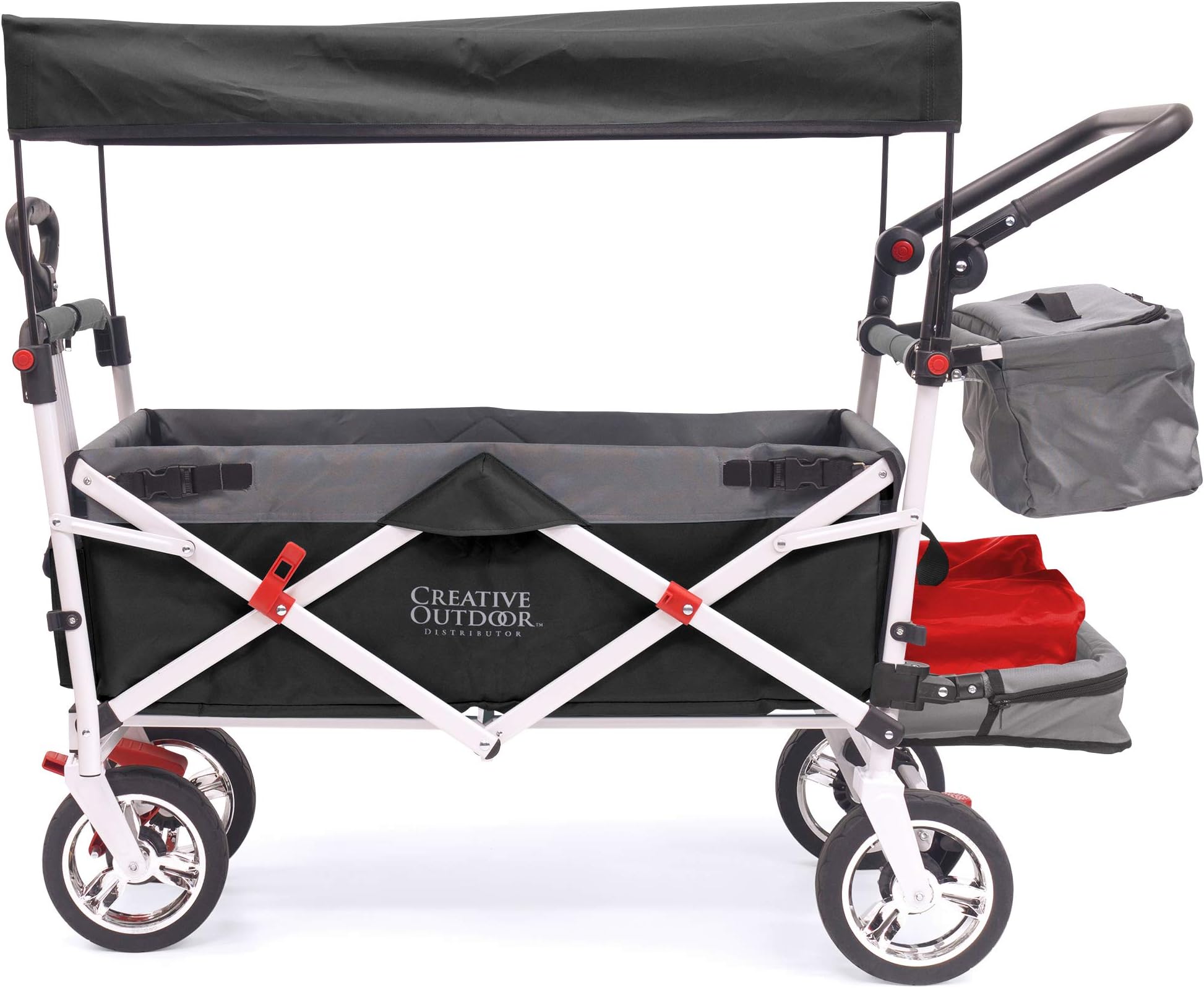 Creative Outdoor Wagon for Kids Push Pull Collapsible Stroller Folding Cart | Silver Series | Beach Park Garden & Tailgate | Black