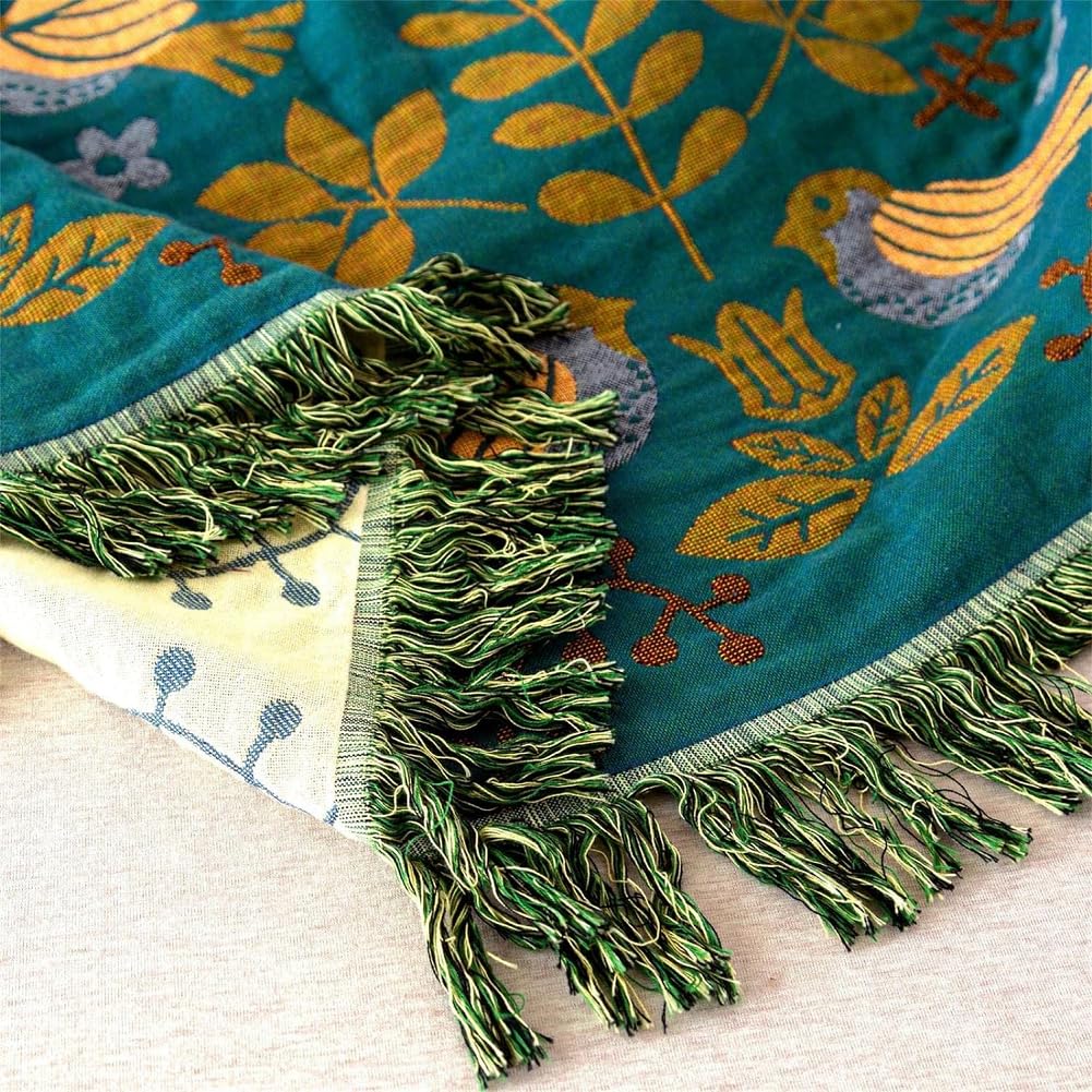 Boho-Überwurfdecke Aus 100% Baumwolle – Vintage Blumenmuster, 152x203 Cm, Super Weich & Warm Für Sofa, Bett & Picknick