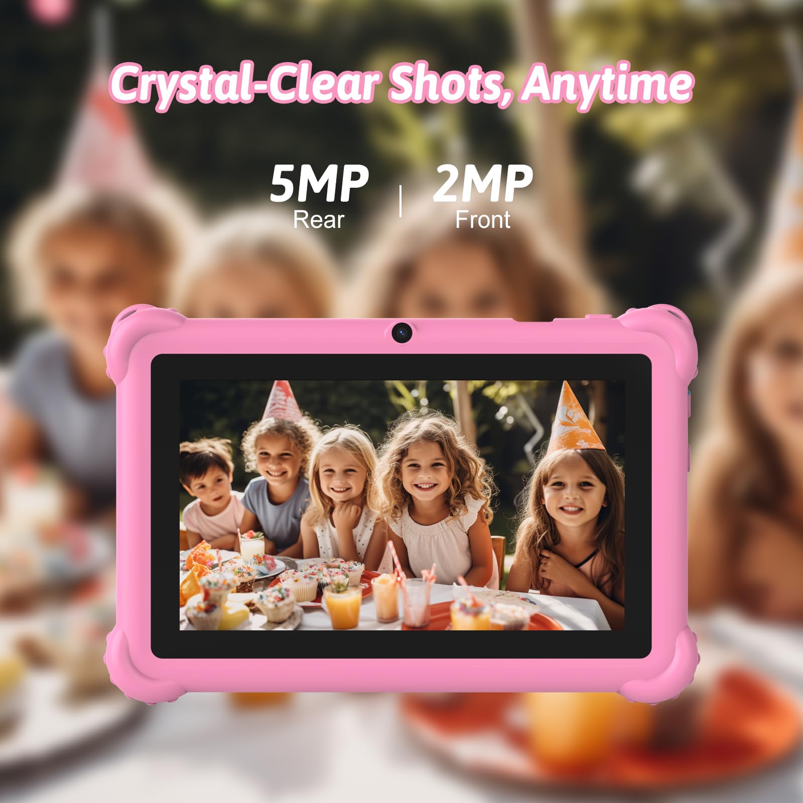 Tablet per bambini da 7 pollici, Android 12, 4 GB di RAM, 32 GB di ROM, WiFi, Bluetooth, protezione sicura degli occhi schermo IPS, controllo genitori, doppia fotocamera, custodia