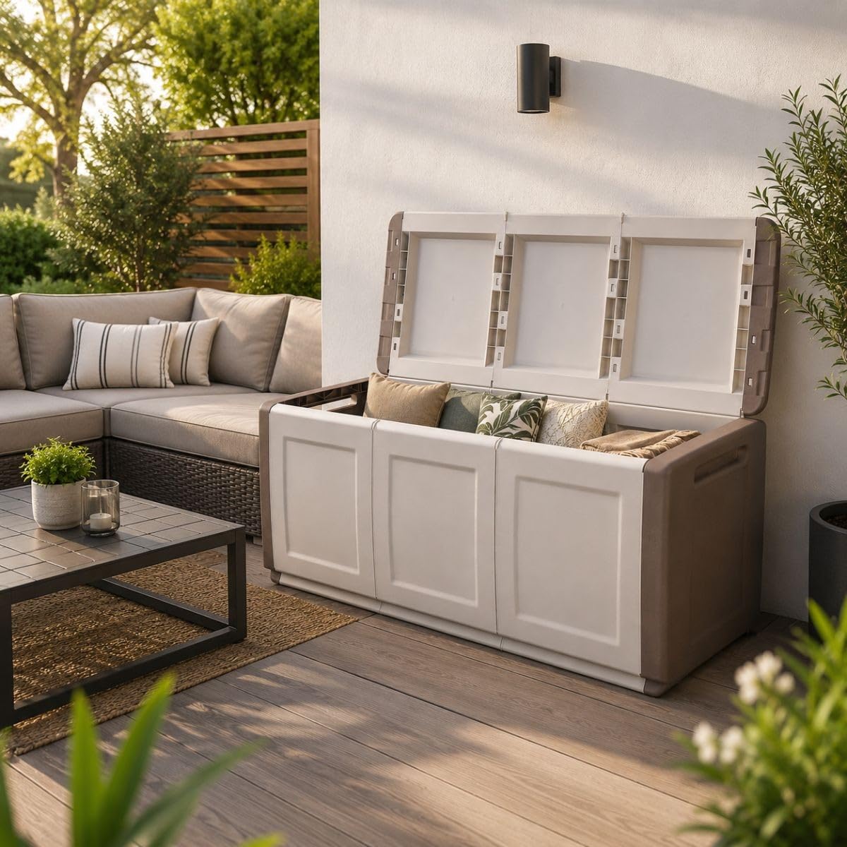 INTEC Coffre de Rangement 330L 138 x 53 x H57cm Beige/Taupe Poignées de Transport polypropylène