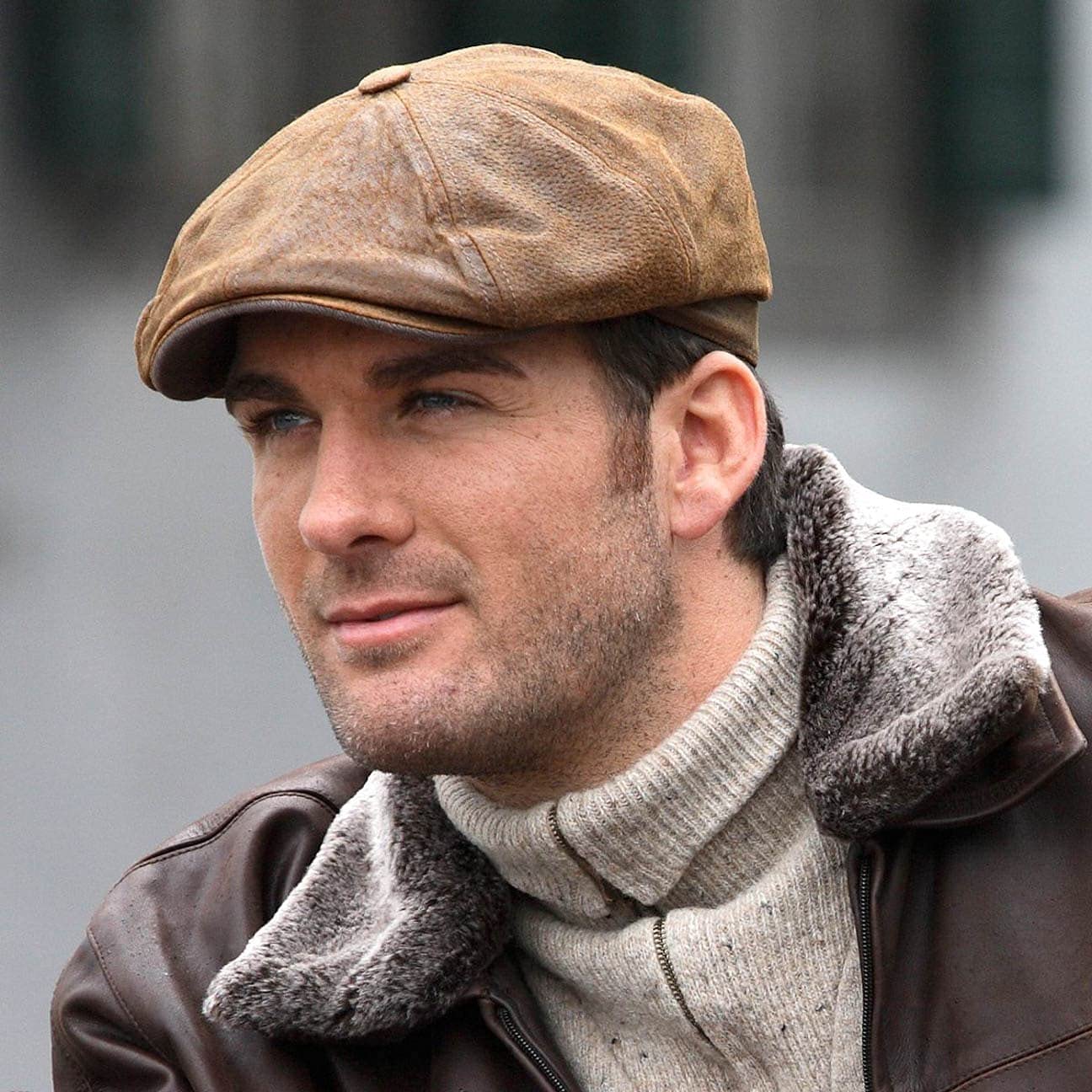 Stetson Gorra Burney Hatteras Hombre 100% Cuero Autentico Forro de Algodón Newsboy Ocho Piezas Boina Moderna Verano/Invierno