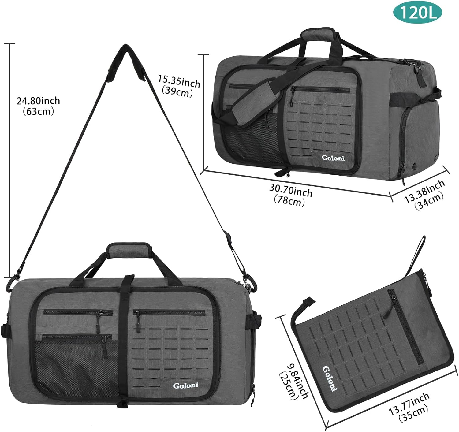 Foldable Travel Duffle Bag,Duffle Bag with Shoes Compartment and Adjustable Strap,Large Packable Travel Bags for Men Women,Waterproof Duffel Bag - Image 2