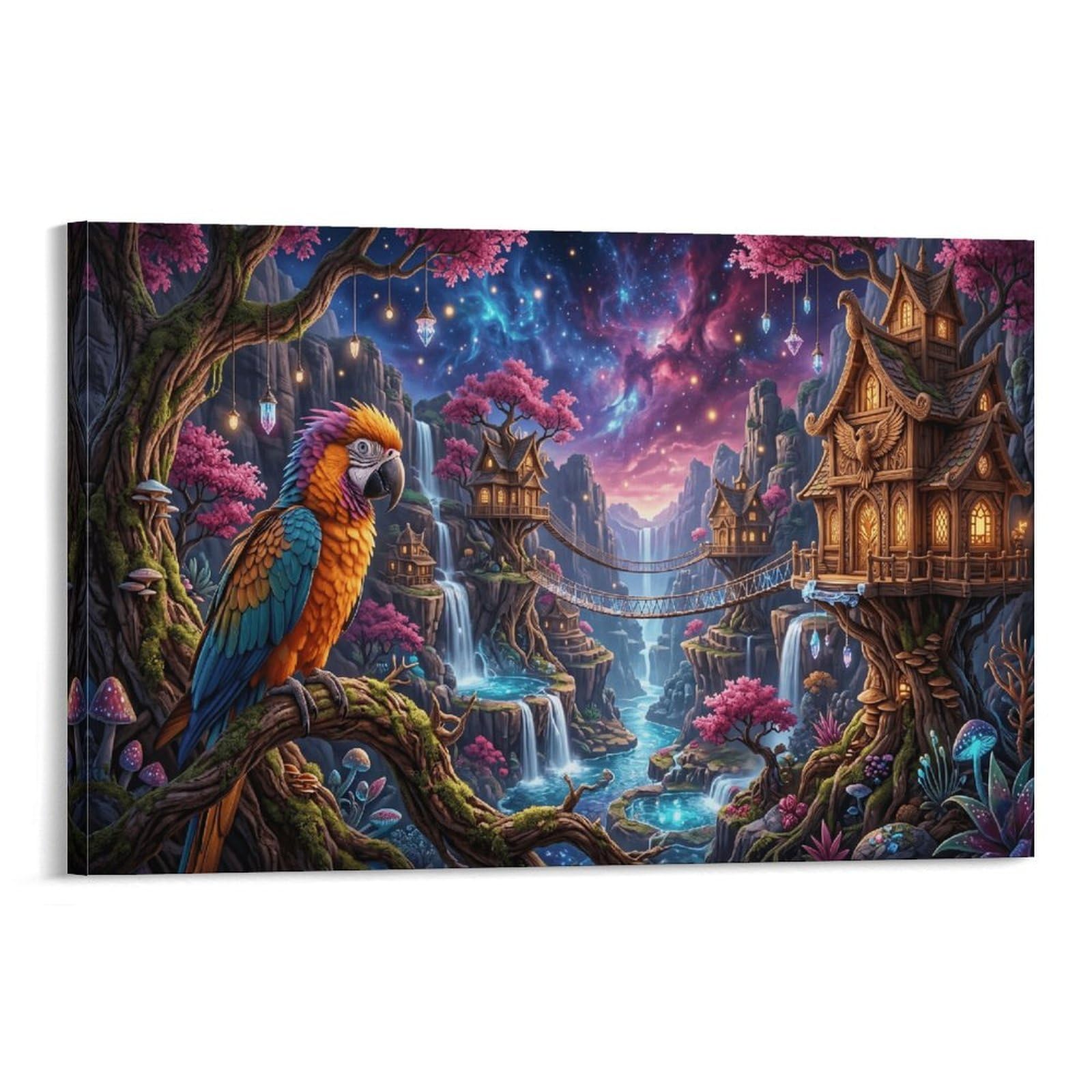 XPASHIQWC Parrot Poster Artwork Cherry-Blossom Treehouse Canvas Prints Picture Modern Canvas Wall Art Picture Wall Hanging for Home Decorations 20x30inch(50x75cm)