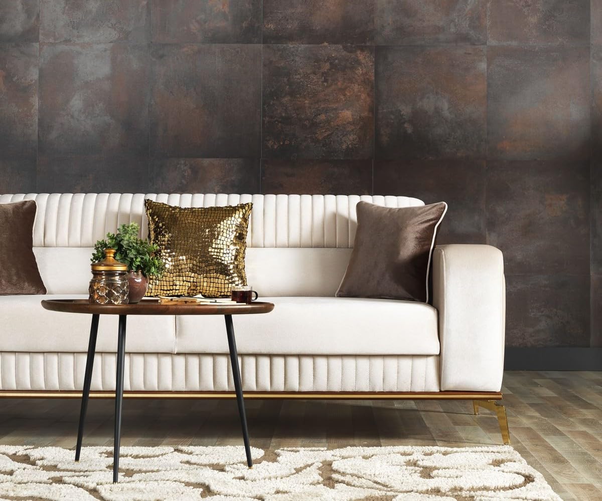 Casa Padrino Luksusowa sofa rozkładana kremowy/brązowy/złoty 225 x 92 x szer. 83 cm - sofa do salonu z 3 poduszkami - luksusowe meble do salonu
