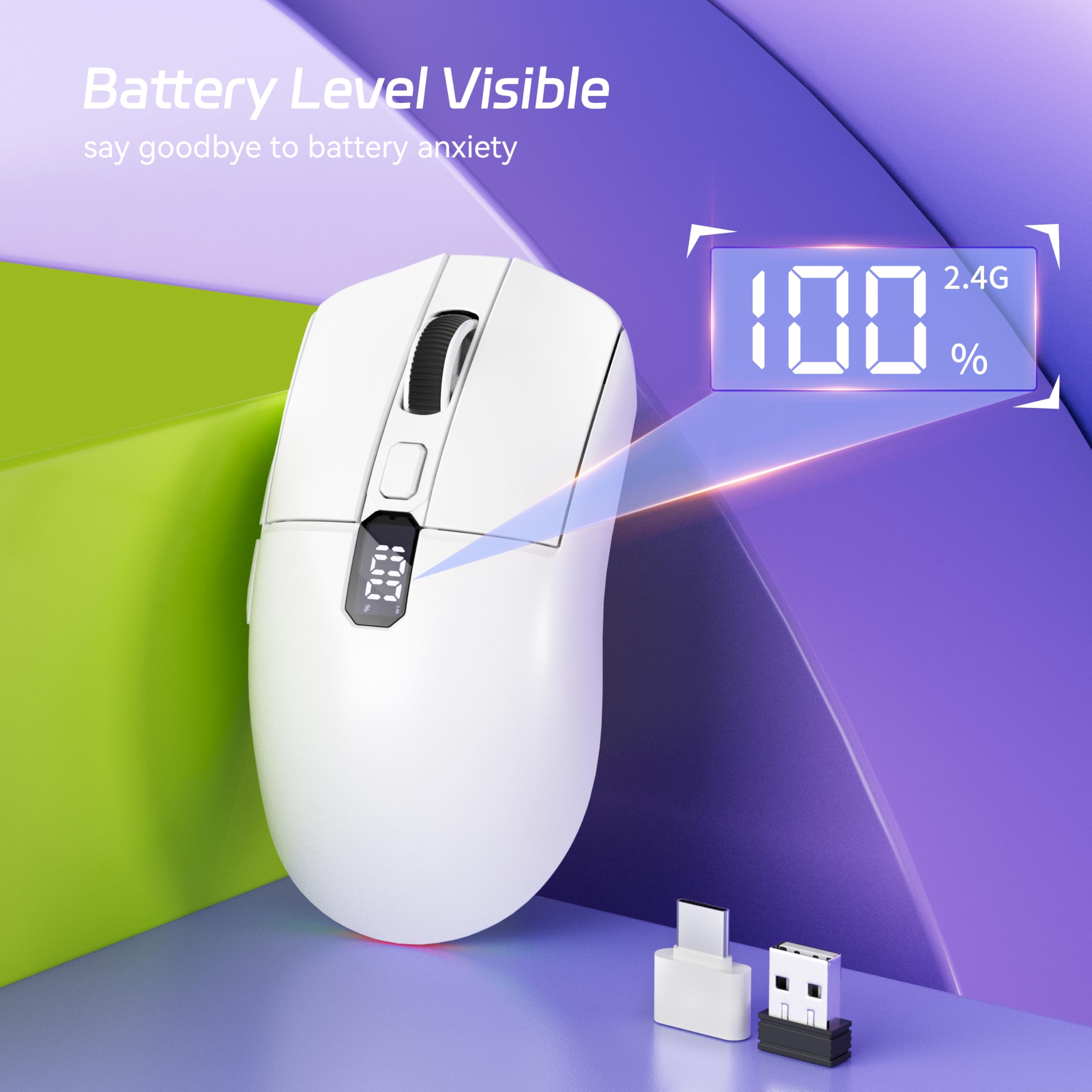 Uciefy Uciefy Bluetooth Wireless Mouse, Tri-Mode (2.4G+BT5.0+BT5.1) LED Bluetooth Mouse, USB C Rechargeable with LED Screen Display, 2400 DPI Computer mice for Laptop/PC/Mac/iPad-White in use