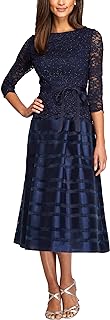 Women's Tea-Length A-Line Dress with Tie Belt