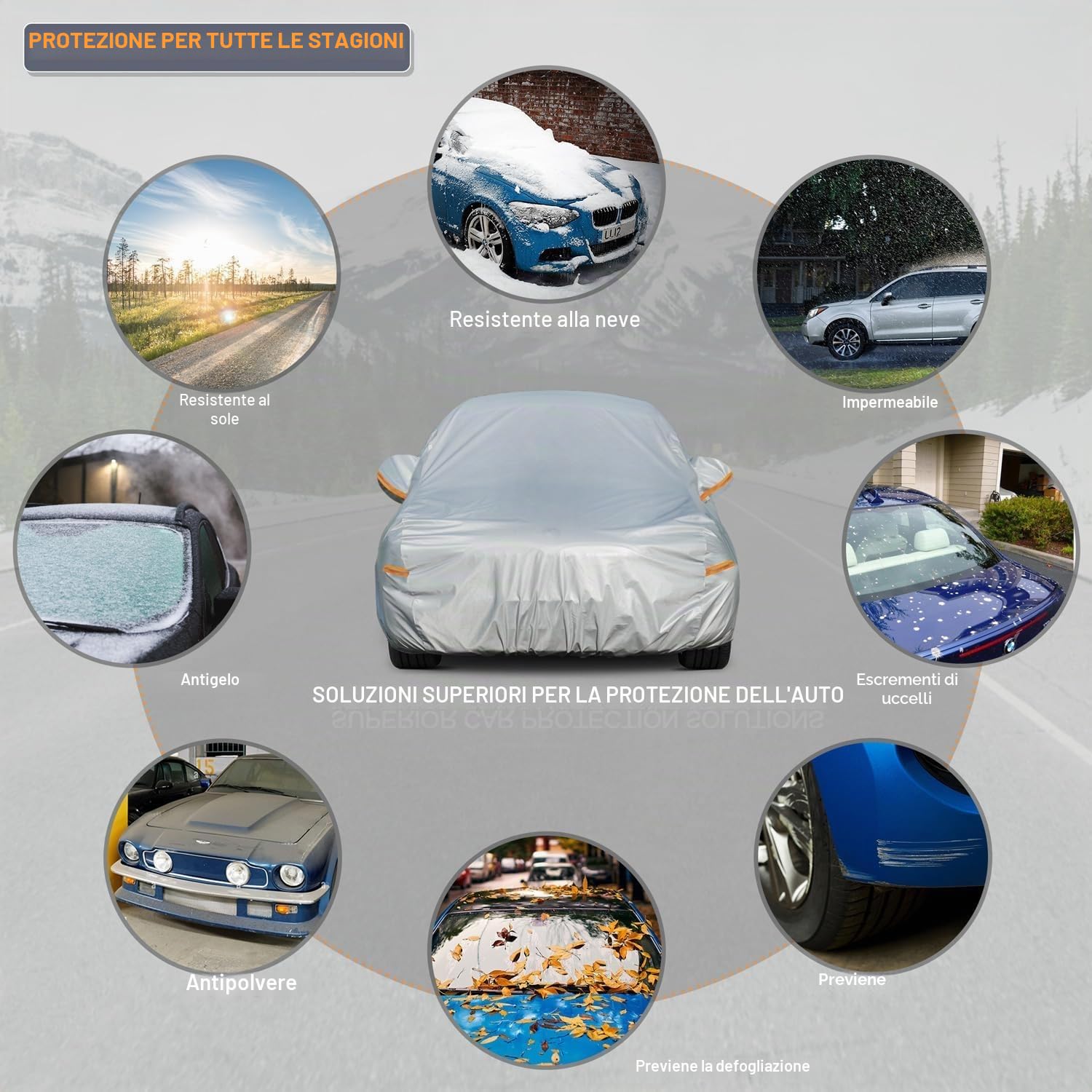 Kayme Telo Copriauto da Esterno, Compatibile con Fiat Panda (2011-2025), Copertura a 6 Starti per Impermeabile Anti UV Anti Vento Antipolvere, Telo Copri con Cerniera e in Cotone.