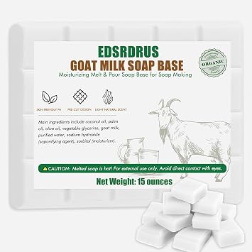 EDSRDRUS 15 Ounces Glycerin Soap Base - Scented Melt and Pour Soap Base for DIY Crafting, Easy to Cut, Vegan and Natural, Moisturizing and Gentle on Skin, Perfect for Soap Making Supplies Goat Milk