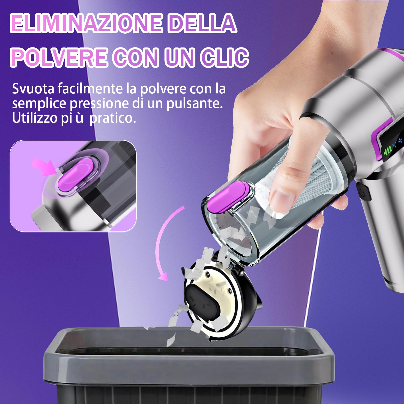 Aspirapolvere senza fili per auto, potente mini aspirapolvere da 27000PA, aspirapolvere portatile ricaricabile, ideale per pulire gli spazi ristretti di veicoli, case e uffici（Viola）