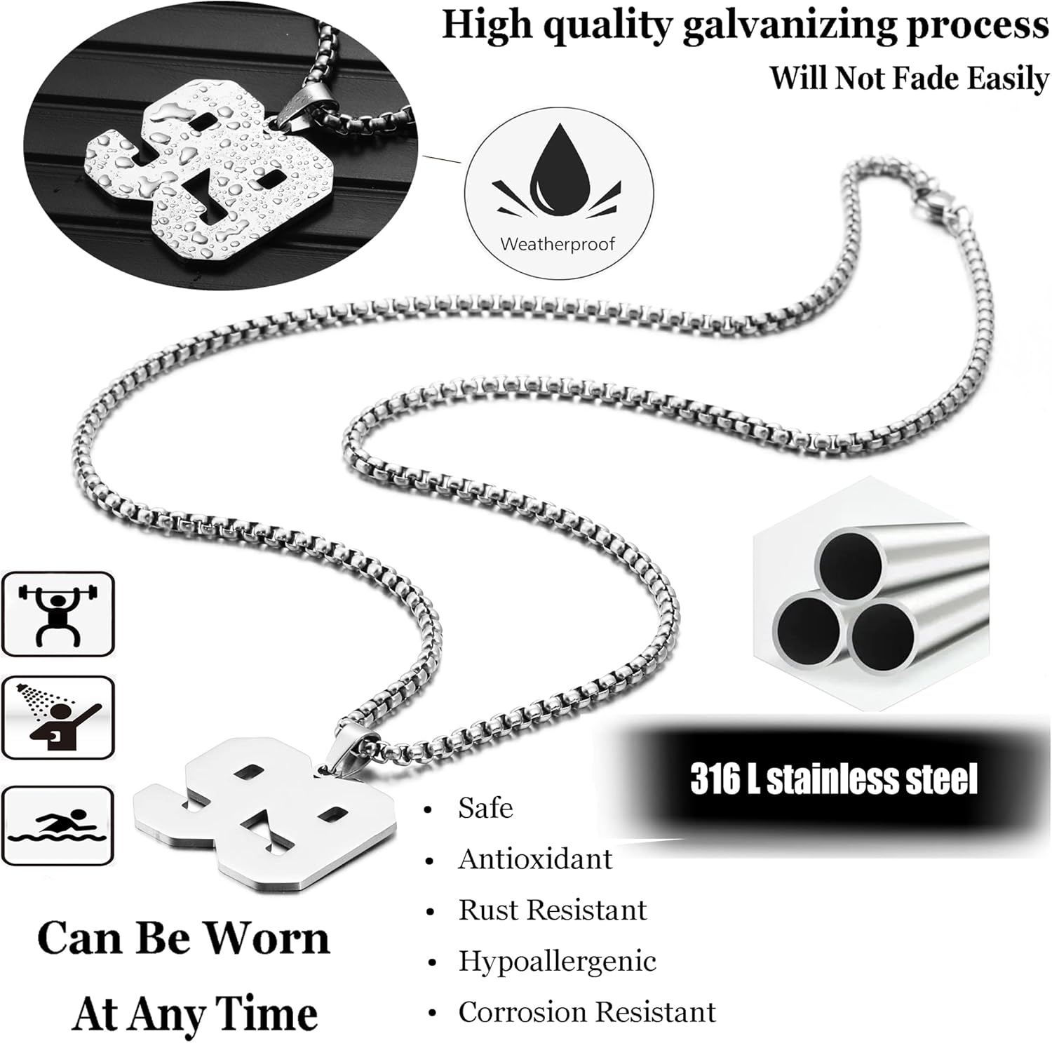 SKQIR Number Necklace for Men Black Baseball Jersey Number Pendant for Boys Athletes Number Chain Pendant for Boys Sport Stainless Steel necklace Stocking Stuffers Christmas New Year Gifts for Men - Image 7