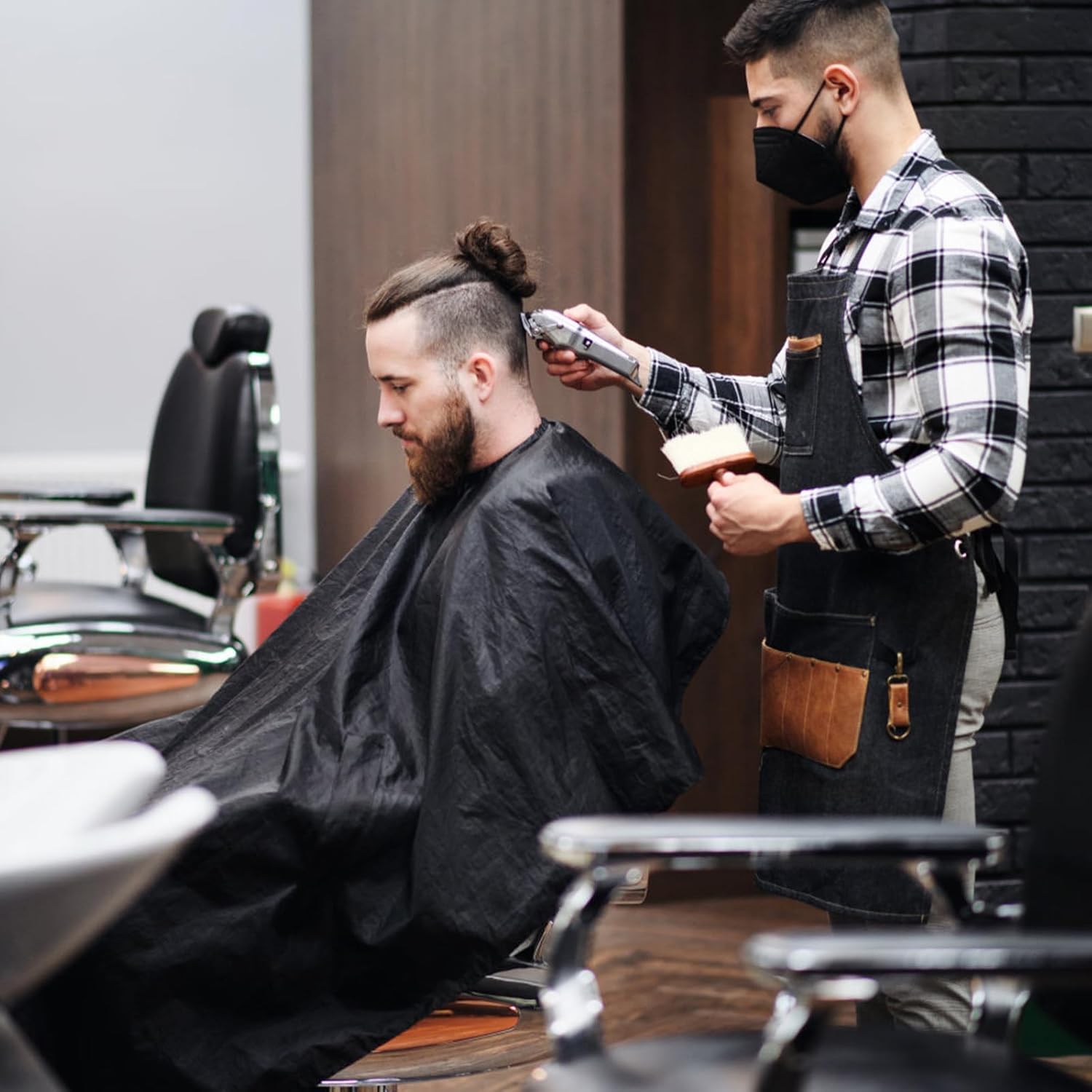 ヘアカットキット付きバーバーケープ3点セット、ヘアスタイリスト、サロン、家庭用の再利用可能なヘアカットケープ 男女兼用