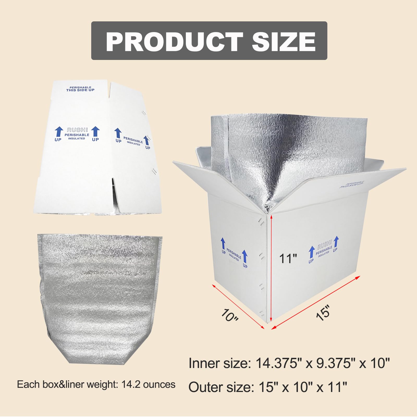 Caja de envío aislada de 15 x 10 x 11 pulgadas, paquete de 8, enfriador perecedero para alimentos congelados, cajas de espuma de poliestireno para envío en frío, perecederos, embalaje térmico con
