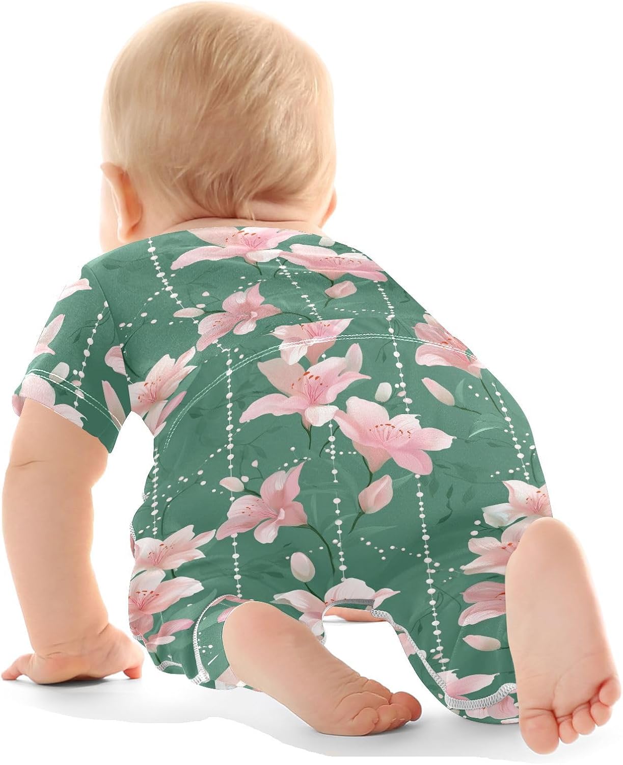 vvfelixl Baby Clothes Soft Pink Lily Vine Baby Bodysuits Set Unisex Short Sleeve Babys Pants Sets 0-3M