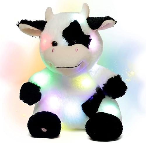 Hopearl Diario de peluche con luces LED de vaca de peluche, con luces nocturnas que brillan en la oscuridad, festival de cumpleaños para niños y
