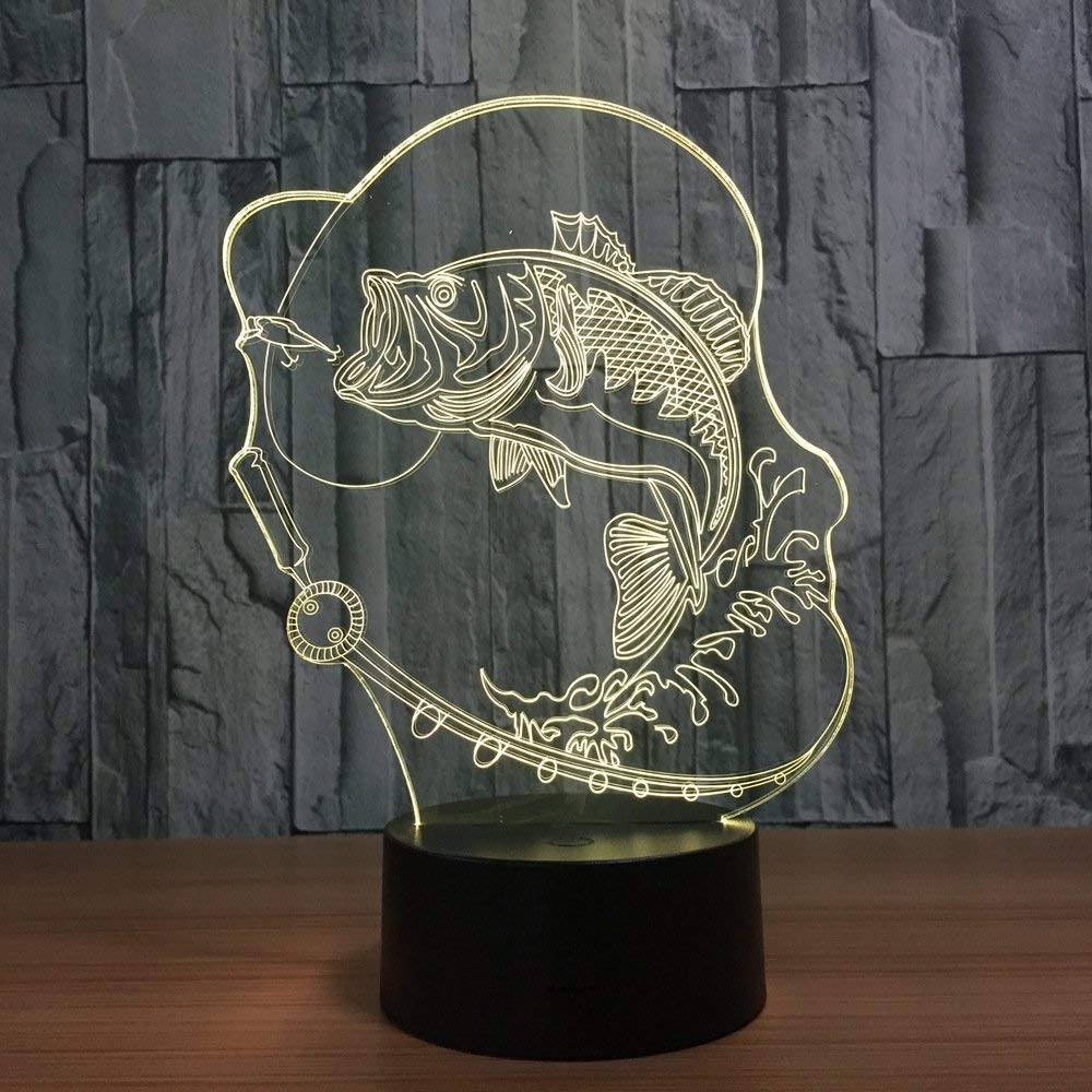 Luce Notturna 3D A Illusione Ottica - Pesci, 7 Colori E Modalità Lampeggiante, Lampada LED USB Da Scrivania