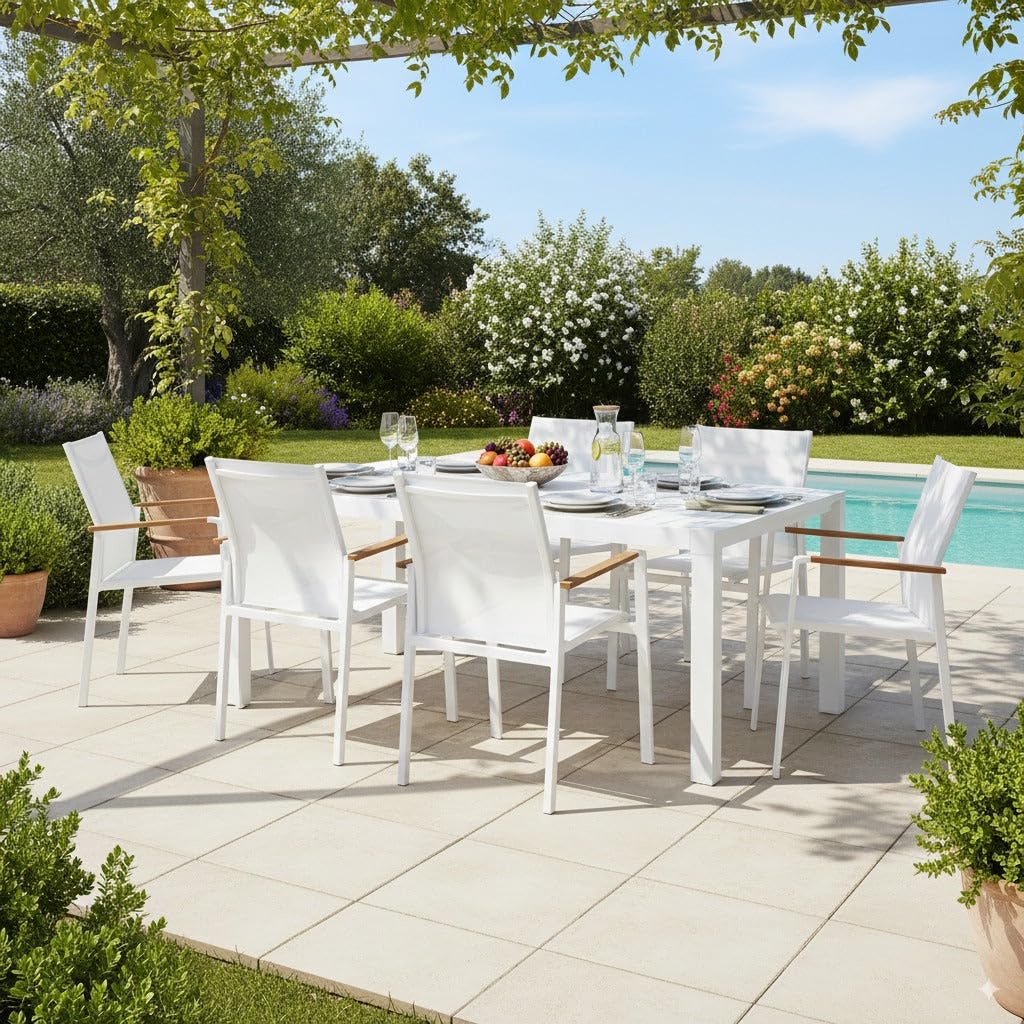 Decor Space Tavolo allungabile Sydney in alluminio Bianco telescopico per esterno (225-300 cm/Tavolo)