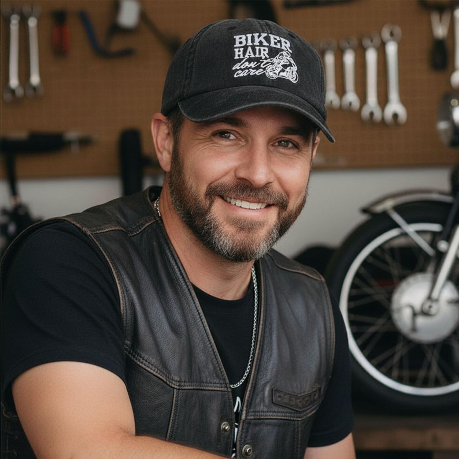 InnoBeta Motorcycle Biker Gifts for Men Women, Hat Adjustable Embroidered Baseball Cap Grey - Image 6