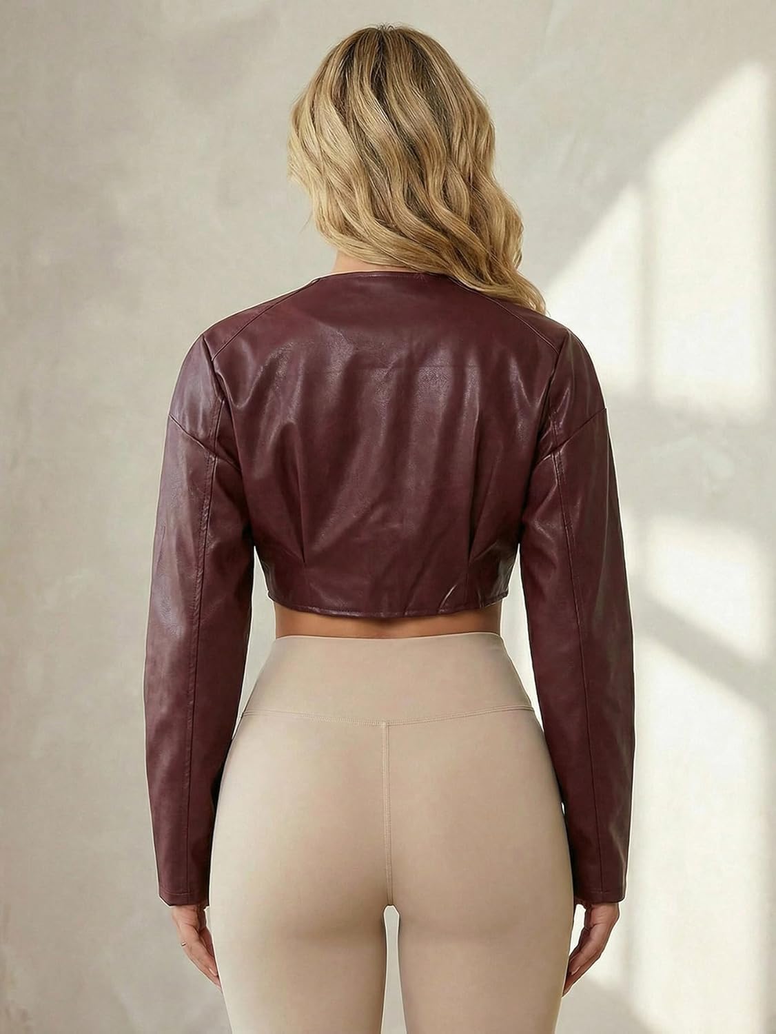 Women's Y2k Faux Leather Cropped Jacket Wrap Button Front Lapel Collar Asymmetrical Outerwear Streetwear