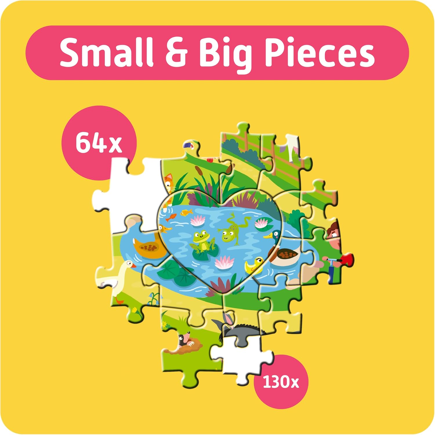TEAMPUZZLE: On the Farm - 194pc Puzzle, 2 Difficulty Level Sections, 19x13, Lively Animal & Character Scene, Search & Find Activity, Family & Kids 4+