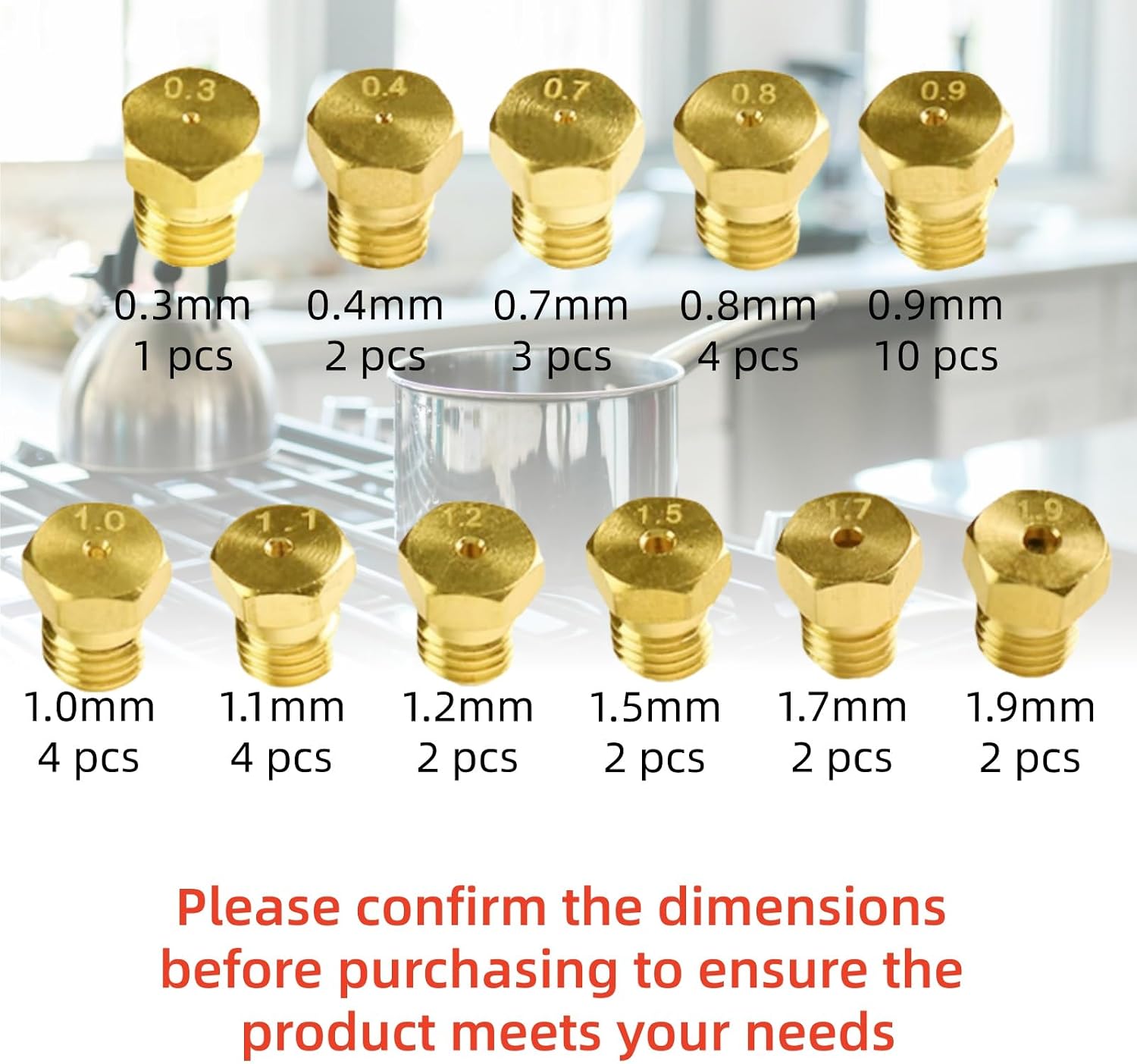 36Pcs Range Stove Oven Orifice Conversion Kit - Natural Gas to Propane LPG Brass Jet Burner Nozzle Replacement Parts, M6x0.75 mm Gas Spray Tip (0.3/0.4/0.7/0.8/0.9/1.0/1.1/1.2/1.5/1.7/1.9mm)
