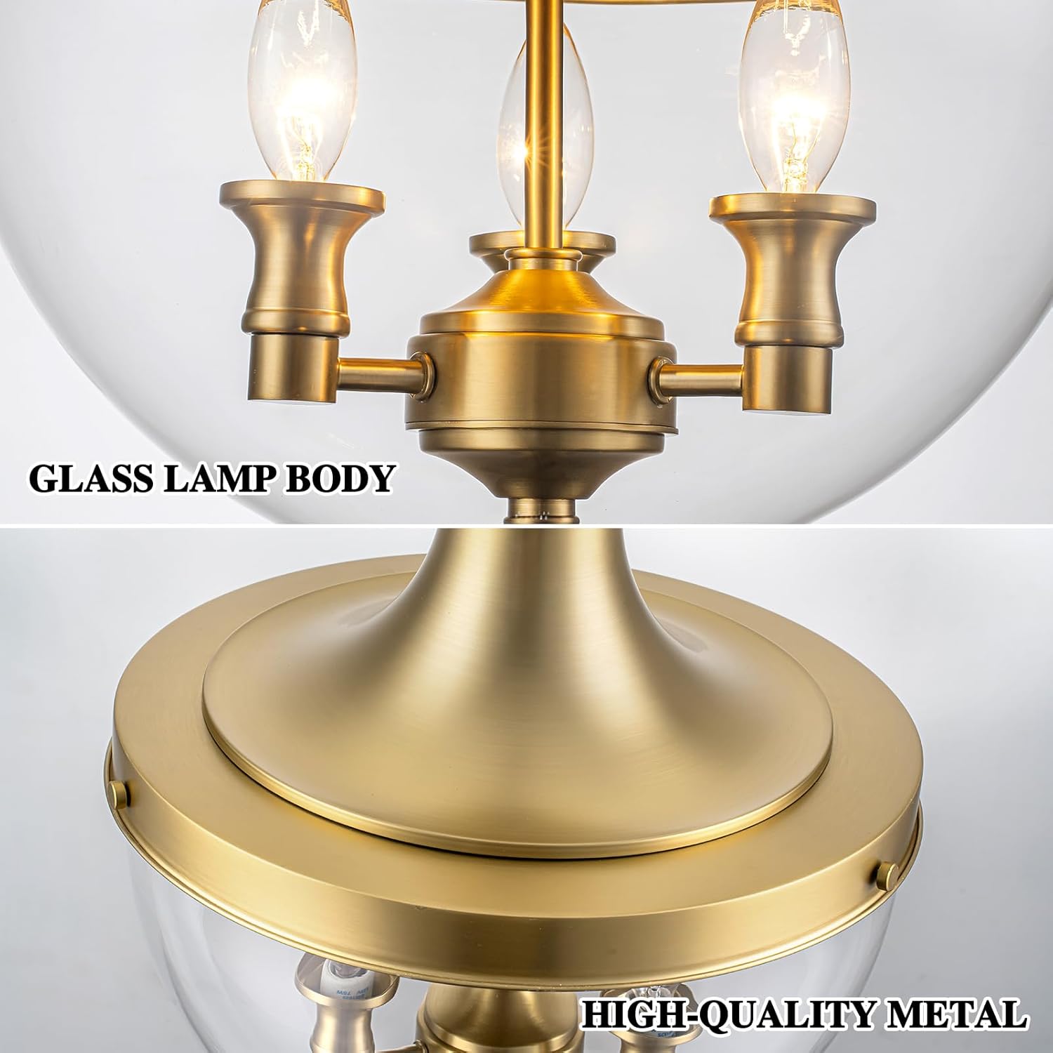 Lingkai Brass Gold Glass Pendant Lights,Industrial Farmhouse Hanging Light Fixtures with Clear Glass Shade,Modern Kitchen Island Lighting for Dining Room Bedroom Bar Hallway Foyer 13.7 Inch