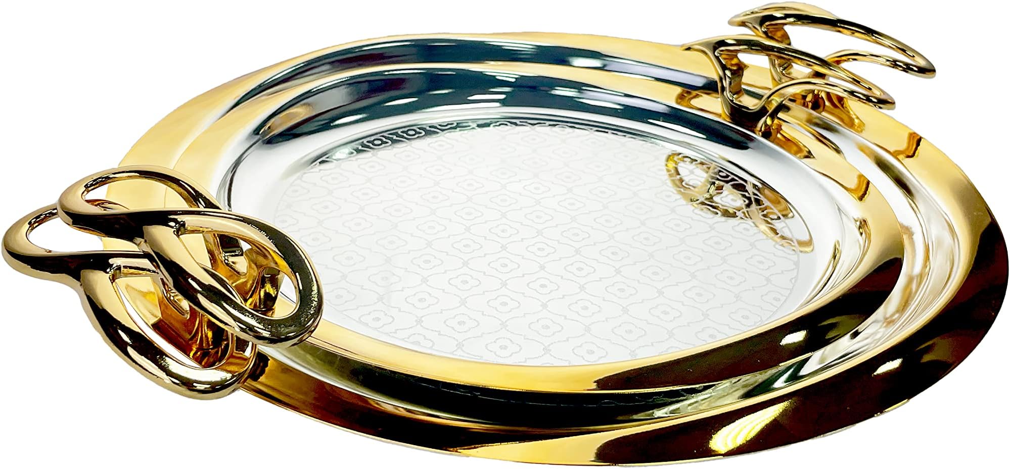 Zolten Silverplated 2Pc Large And Medium Sizes Round Tray Set Gold/Silver Colour 37.8/30.8 Cm
