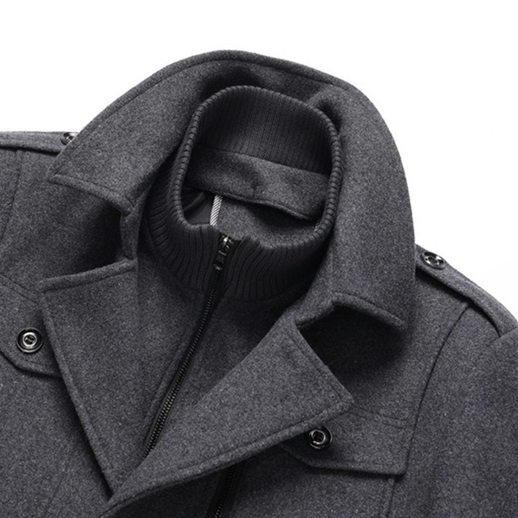 Cappotto lungo in lana da uomo, trench invernale da uomo, monopetto, business, con cerniera staccabile