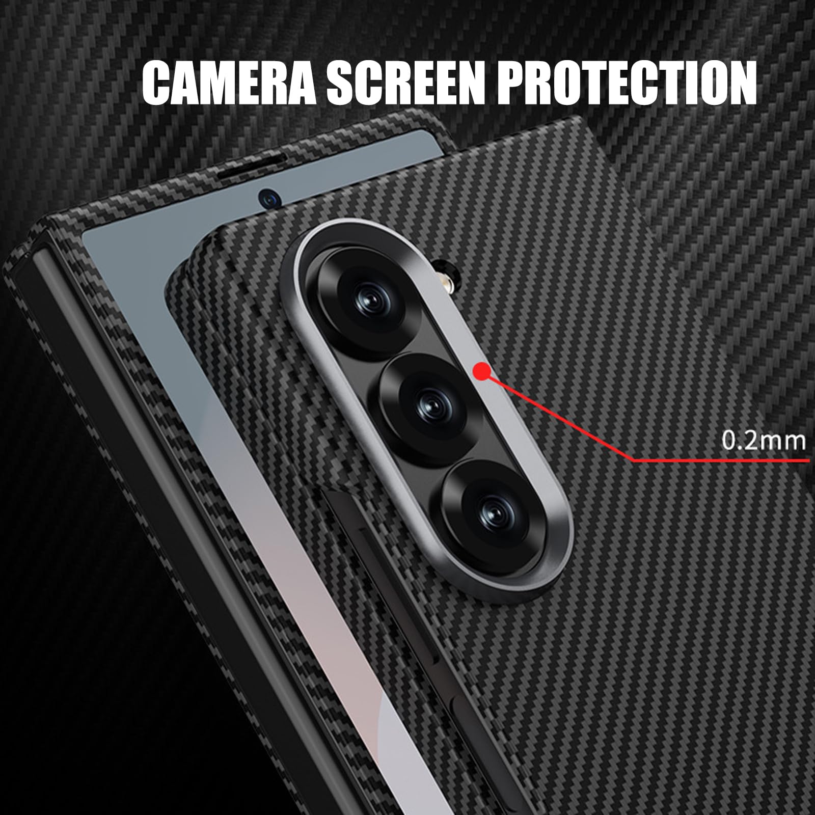 Smukłe etui do Samsung Galaxy Z Fold 6, wbudowana osłona ekranu ze szkła hartowanego, odporna na wstrząsy osłona ochronna cienka tekstura włókna węglowego, twarda obudowa, niebieska, składana