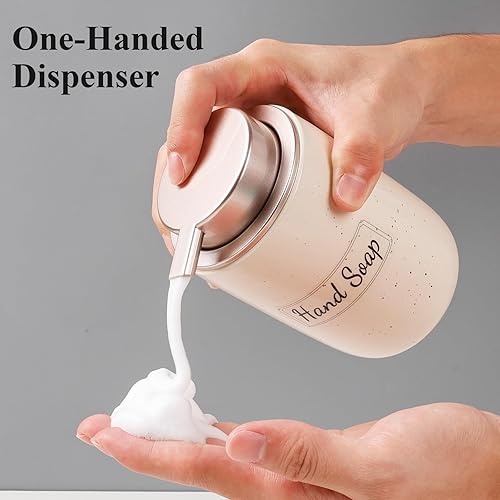 Miniatura 47 de BosilunLife Juego de Dispensadores de Jabón Espumoso - Dispensador de Jabón de Manos de Cerámica Albaricoque de Espuma de 12 onzas con Bomba a Bomba