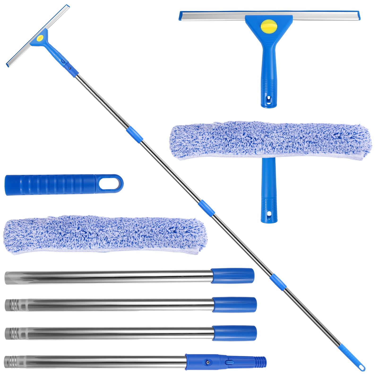 Mitclear Nettoyeur Vitres Avec Manche Télescopique 146cm - Raclette Silicone Et Brosse Microfibre