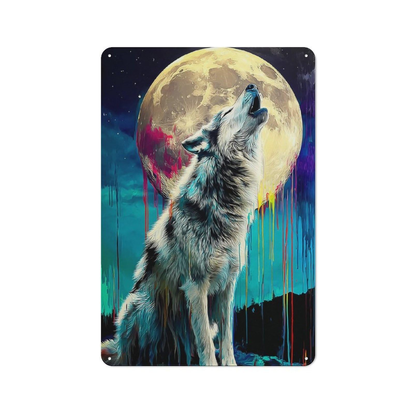 Junmoney Howling Wolf Moon -1 Vintage Tin Sign 30X20cm For Guest Room Or Hallway, Suited To Home Decor Collectors