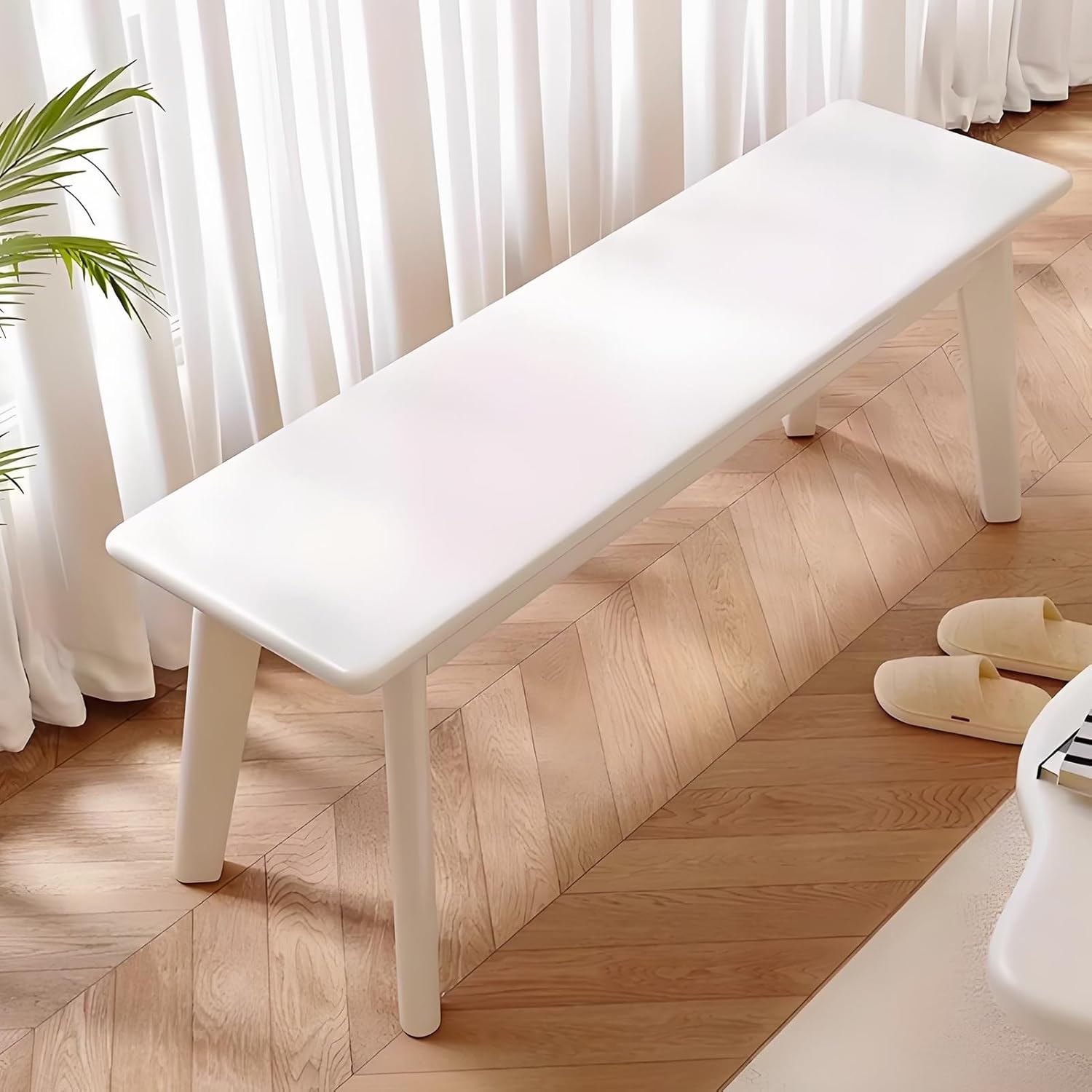 Dining Bench, Bedroom Solid Wood Bench, Living Room Bench, Entry Way Bench Perfect Wooden Bench for Bedroom End of Bed, Bathroom, Kitchen, Hallway and More(White,140cm/55in)