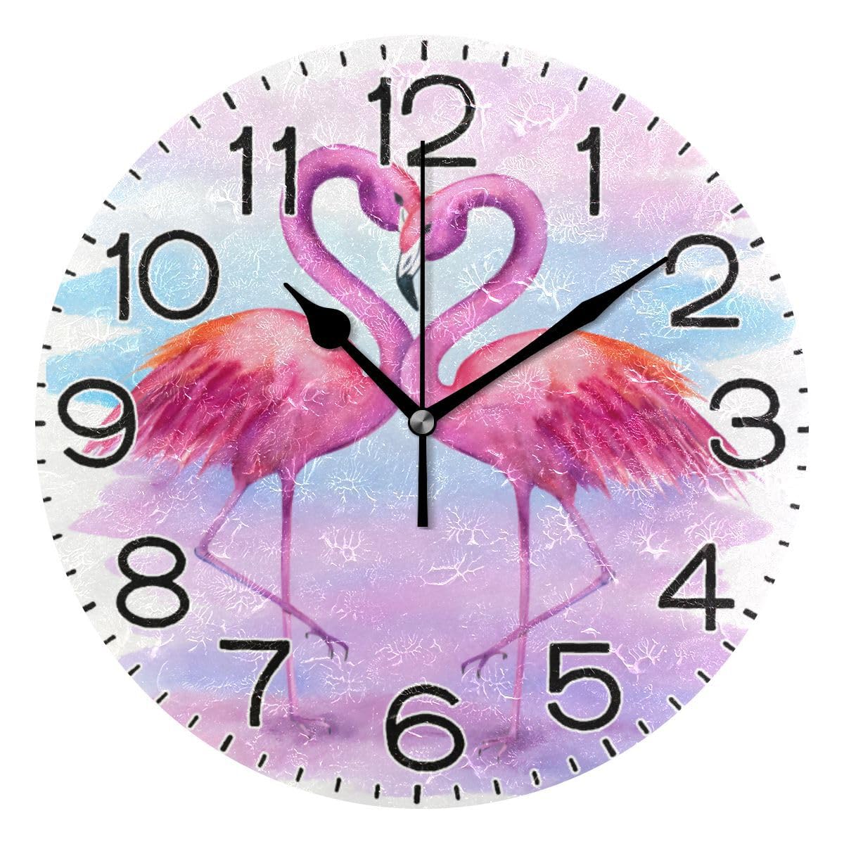 Horloge murale flamants roses avec mouvement quartz silencieux pour décoration vintage