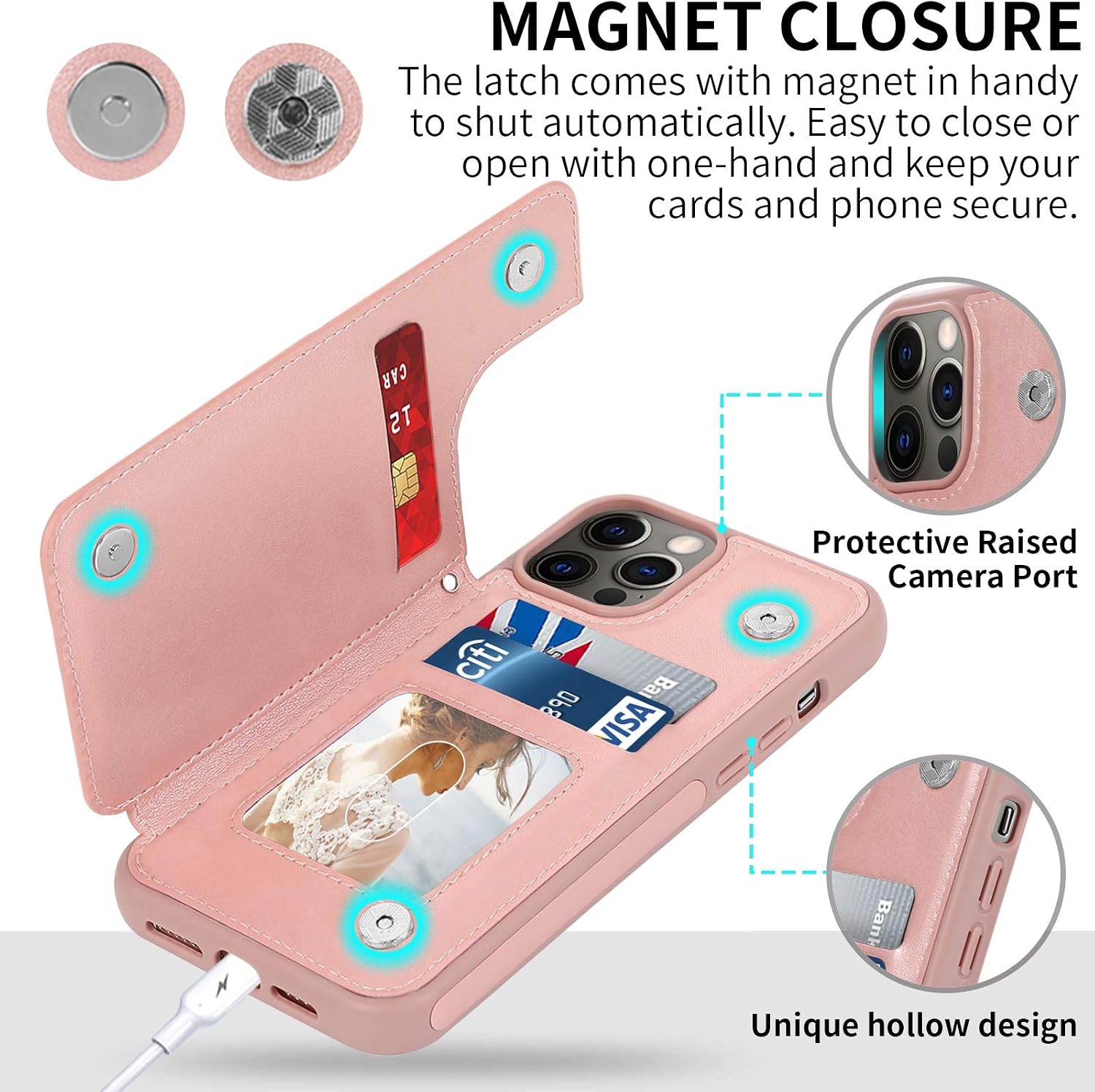 CASEOWL Case Wallet Compatible for iPhone 12 Pro Max with Card Holder,RFID Blocking,Stand,Wrist Strap,Fit Magnetic Car Mount,Mandala Embossed Leather Case Compatible for iPhone 12 Pro Max,Rose Gold