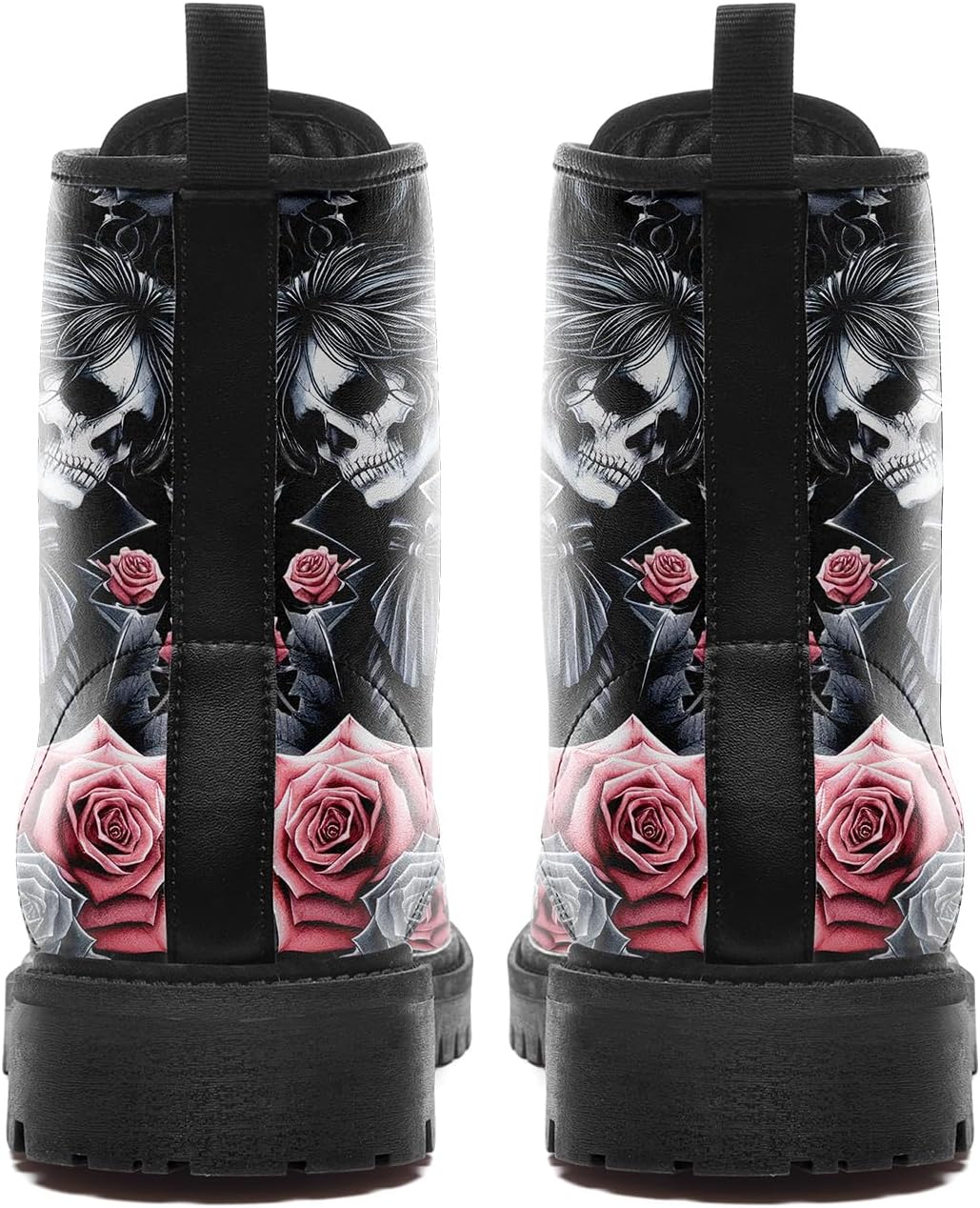 Women's Combat Ankle Boots, Heart Print Fashion Short Booties Rose and Skull Durable Lace-Up Work Boots, Gift For Her Lover - Image 6