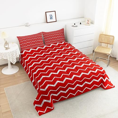 Miniatura 4 de Feelyou Juego de edredón rojo tamaño Queen para adolescentes, niñas, niños y mujeres, juego de ropa de cama rojo vivo plateado, edredón reversible