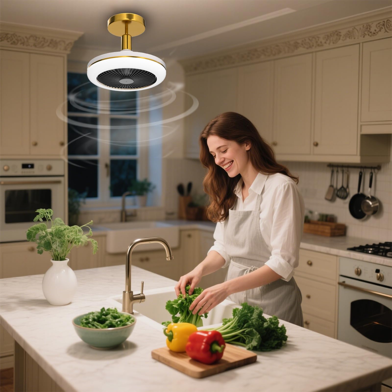 Ventilatore da Soffitto con Luce e Telecomando, E27 Plafoniera LED con Ventilatore da Soffitto Silenzioso,30W Dimmerabile 3000K/4000K/6000K, per Cucina Camera da Letto Bagno, Tempismo