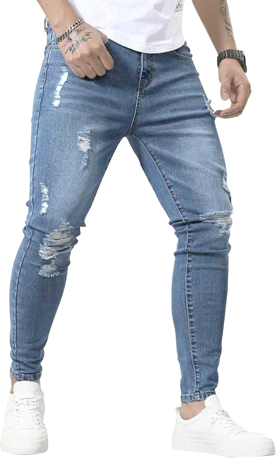HUNGSON Skinny Jeans for Men Stretch Slim Fit Ripped Distressed - Image 4