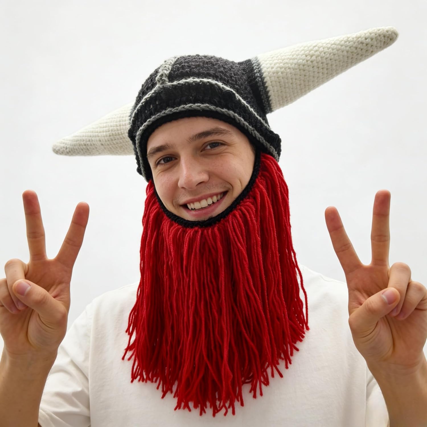 YEKEYI Creative Barbarian Knit Beard Hat Funny Hats Knit Cap Wig Beanie Hats Beard Facemask vikings hat