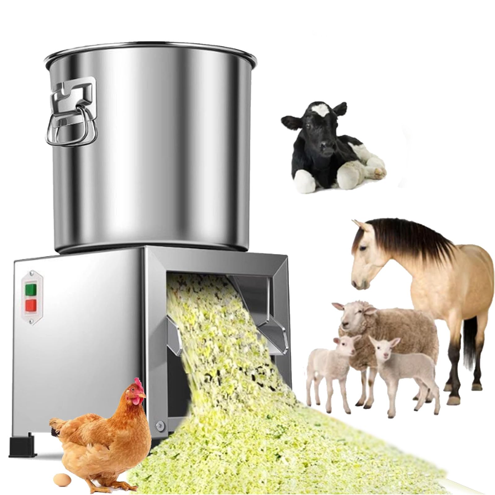 Picadora eléctrica de 220 V para el procesamiento comercial de alimento para aves de corral con 4 cuchillas, para procesar alimento para pollos y patos para granjas, ganadería y pastos 1200 W (12