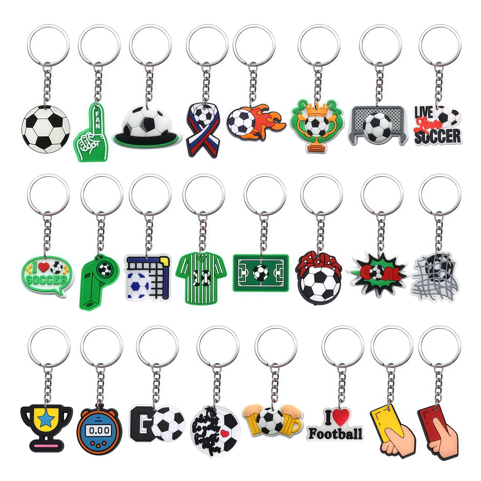 HLKQAO Football Keyrings, 24Pcs World Cup Keychain 2026 Souvenir, Silicone and Metal Keychain, Party Bag Fillers, Birthday Favours for Boys, UK Stocking Filler Gift for Football Fans