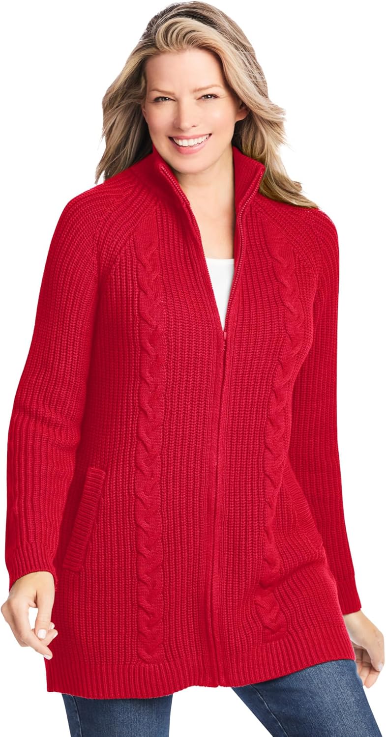 Women's Plus Size Cable Knit Zip-Front Cardigan Zimbabwe Ubuy