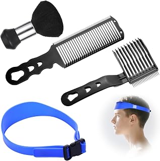 Fade Comb Haircut Guide Set, Fade Hair Trimming Comb for Men with Silicone Band, Neckline Shaving Template, Curved Barber Guide Hair Blending Tool for DIY Home Haircuts Buzz Taper Clippers, Black