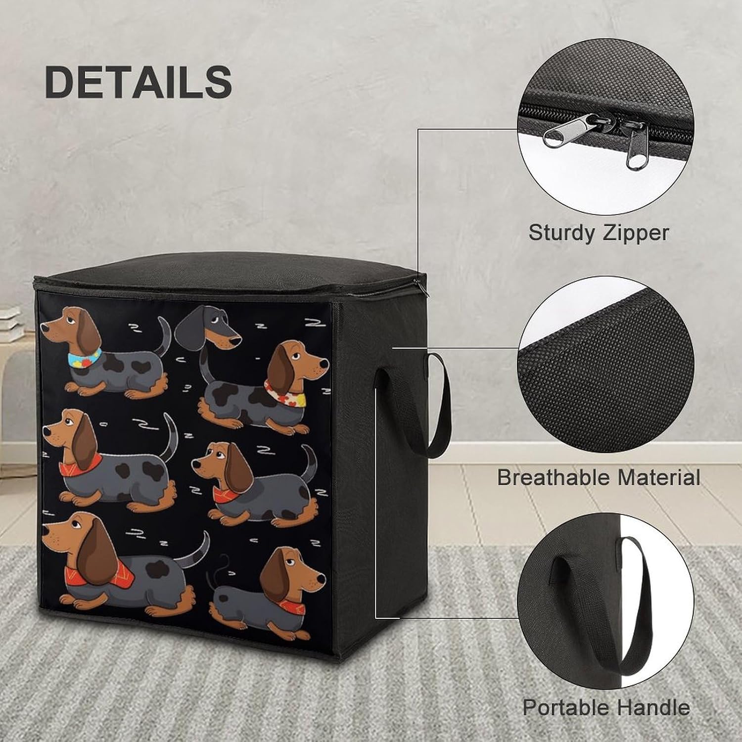 I Love My Dog Dachshunds Storage Bag with Zippers And Handle Extra Large Bedding Comforter Storage Bag Foldable Blanket Storage Bags Fabric Moving Bags for Closet Organizer (70L)