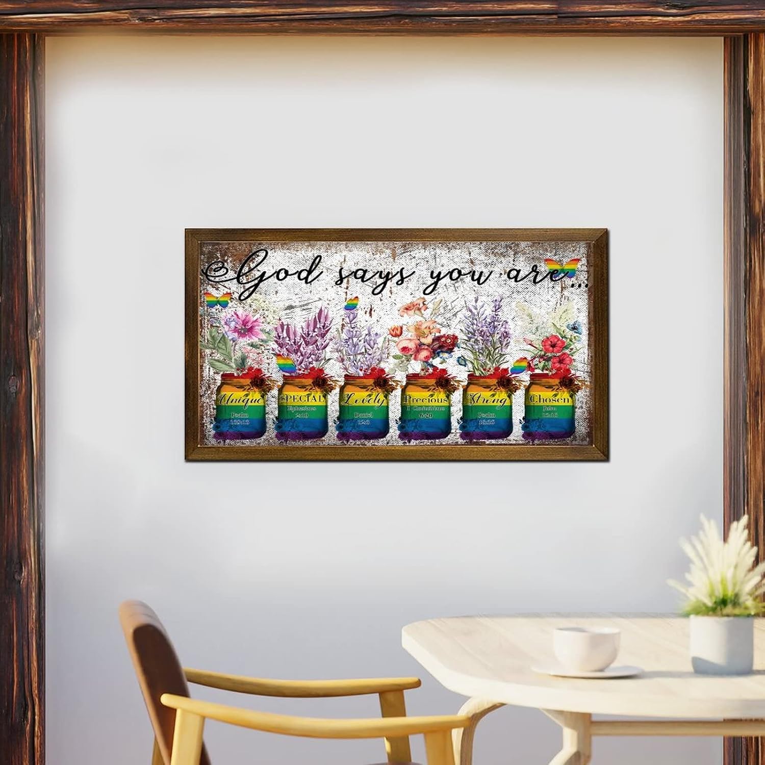 LGBT Religious Inspirational Framed Wood Signs God Says You are Wall Sign Vintage Pride Love Wall Art Hanging Decor for LGBTQ Queer Gay Lesbian 12x22 in