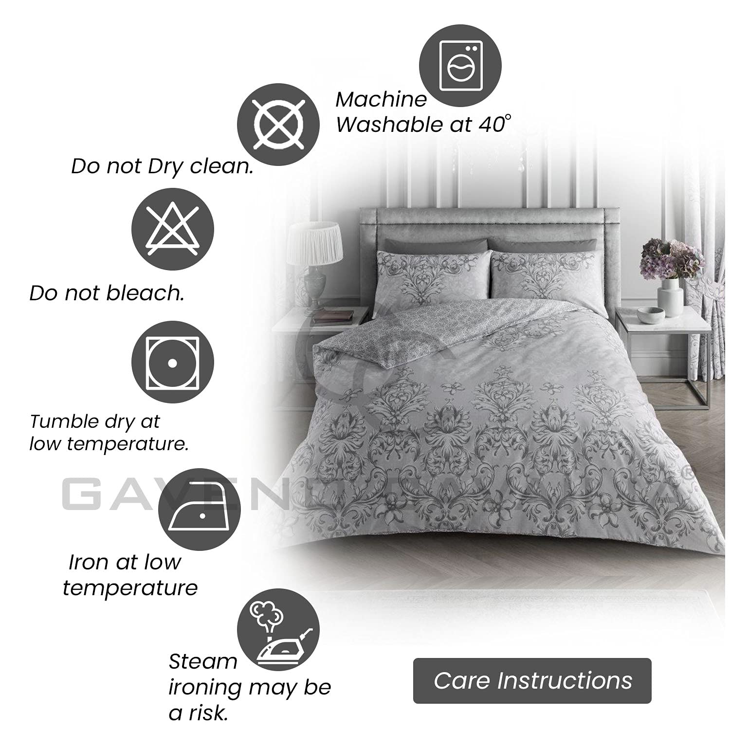 GC GAVENO CAVAILIA Gaveno Cavailia Lussuoso Set Copripiumino e federe, in Poliestere-Cotone, per Letto Singolo, Hudson Grigio