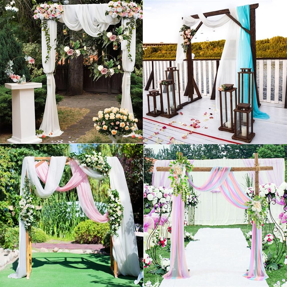 Lot de 2 rideaux de mariage - En tulle transparent - Décoration de fond pour photo - Cadeau de mariage - Décoration de fête - Beige - 75 x 600 cm
