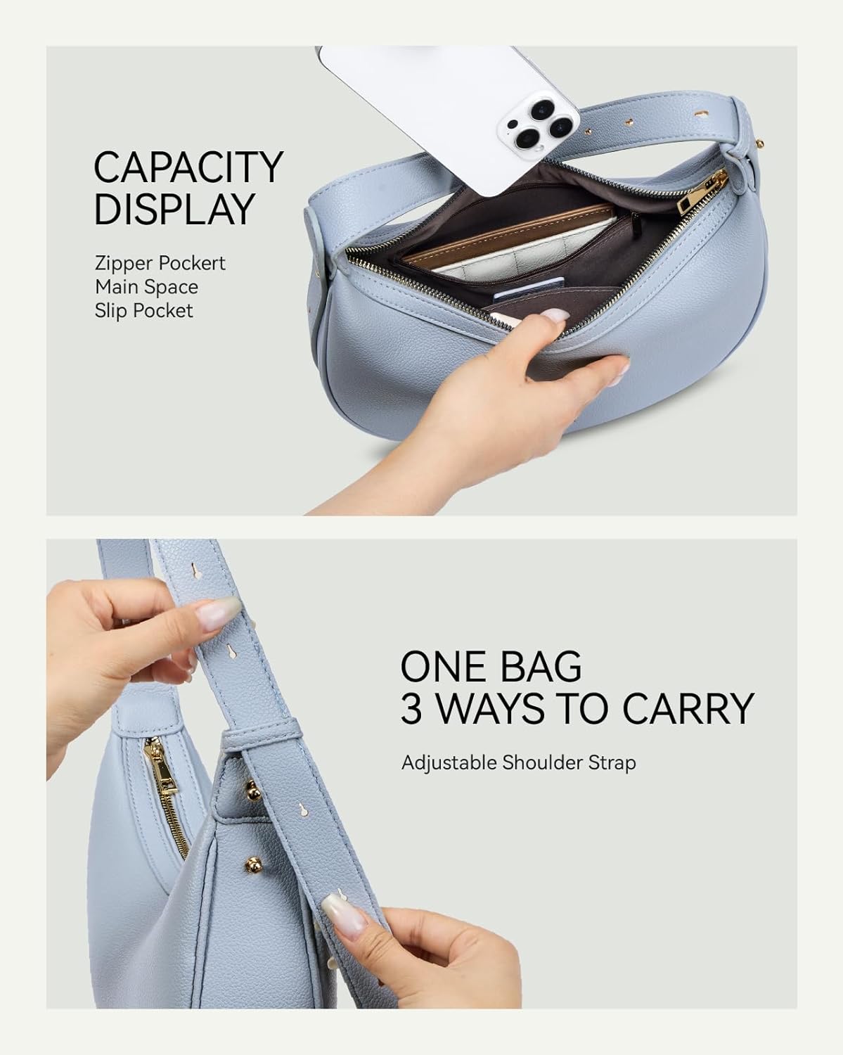 BOSTANTEN Crescent Shoulder Bag Vegan Leather Purses for Women Trendy Crossbody Clutch Hobo Handbag Adjustable Strap - Image 5